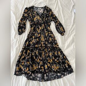 Gently used black floral midi dress